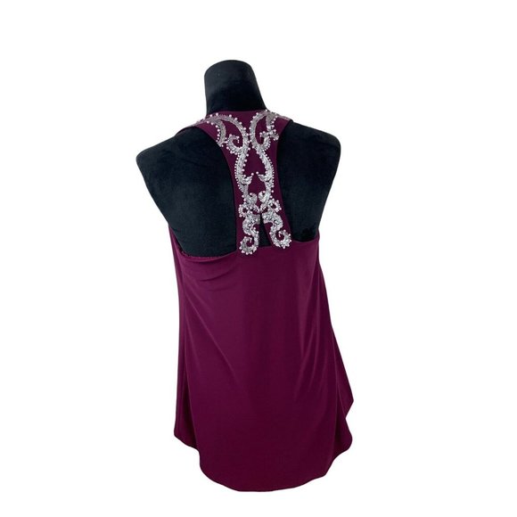 White House Black Market Faux Pearl Beaded Wide Strap Sleeveless Blouse Maroon - Picture 4 of 8